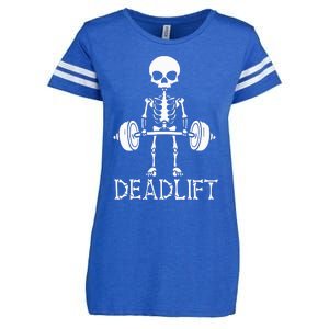 Deadlift Skeleton Workout Bodybuilding Gym Funny Skull Enza Ladies Jersey Football T-Shirt