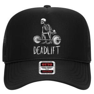 Deadlift Skeleton Workout Halloween Weight Lifting Fitness High Crown Mesh Back Trucker Hat