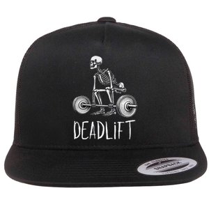 Deadlift Skeleton Workout Halloween Weight Lifting Fitness Flat Bill Trucker Hat