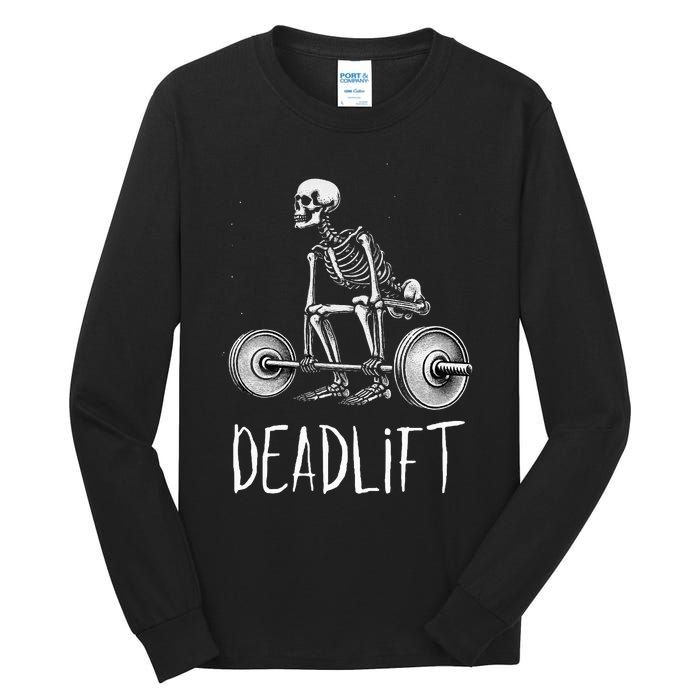 Deadlift Skeleton Workout Halloween Weight Lifting Fitness Tall Long Sleeve T-Shirt