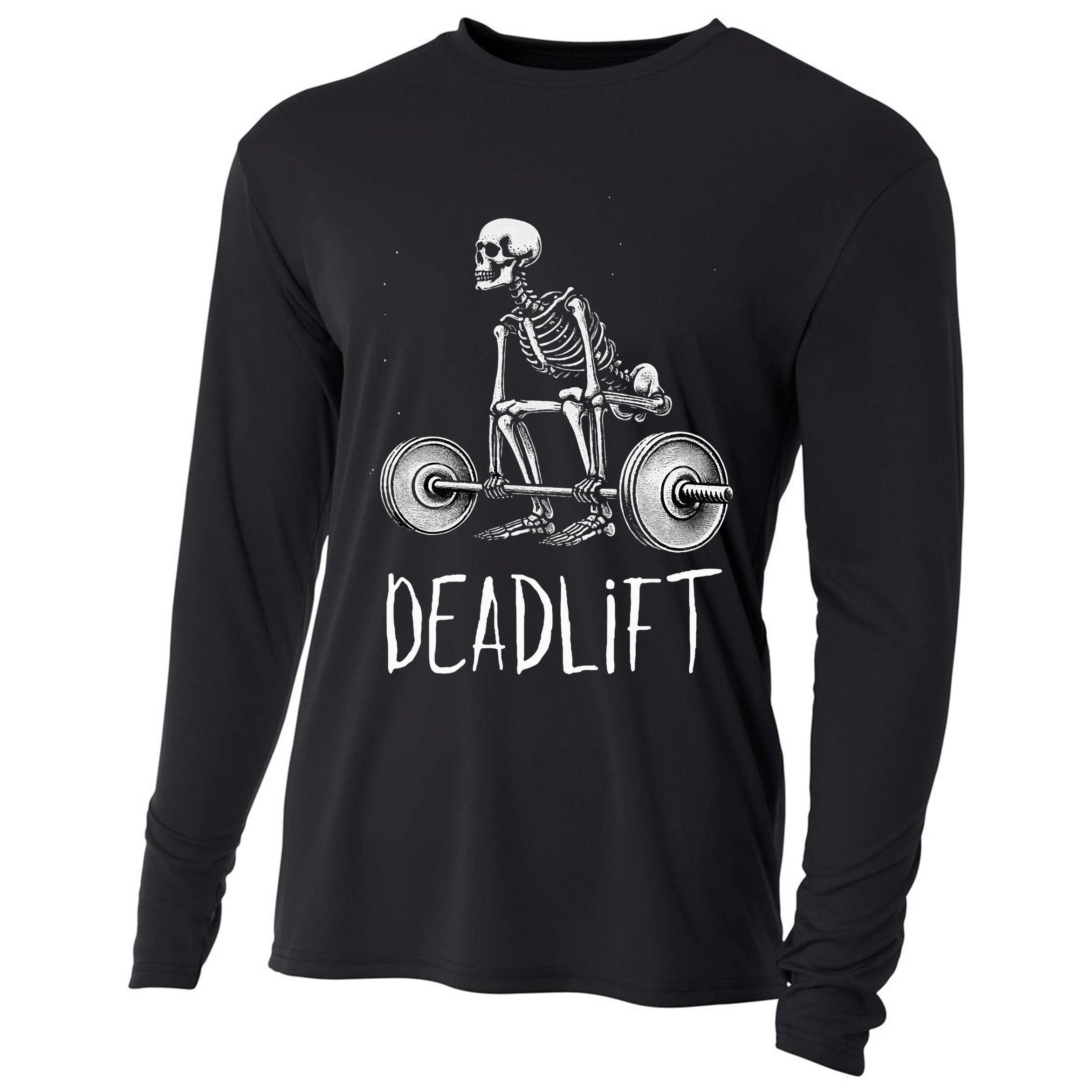 Deadlift Skeleton Workout Halloween Weight Lifting Fitness Cooling Performance Long Sleeve Crew