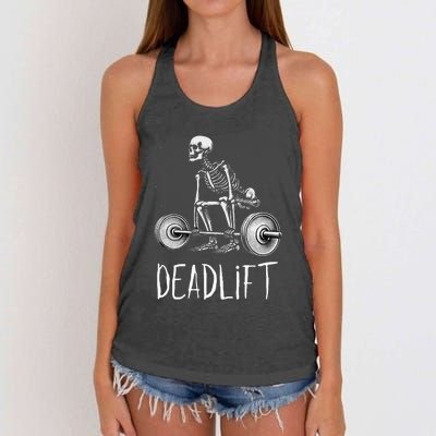 Deadlift Skeleton Workout Halloween Weight Lifting Fitness Women's Knotted Racerback Tank