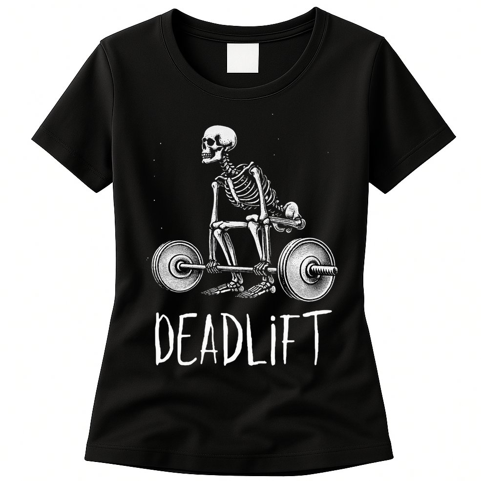 Deadlift Skeleton Workout Halloween Weight Lifting Fitness Womens T-Shirt