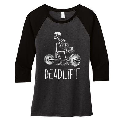 Deadlift Skeleton Workout Halloween Weight Lifting Fitness Women's Tri-Blend 3/4-Sleeve Raglan Shirt