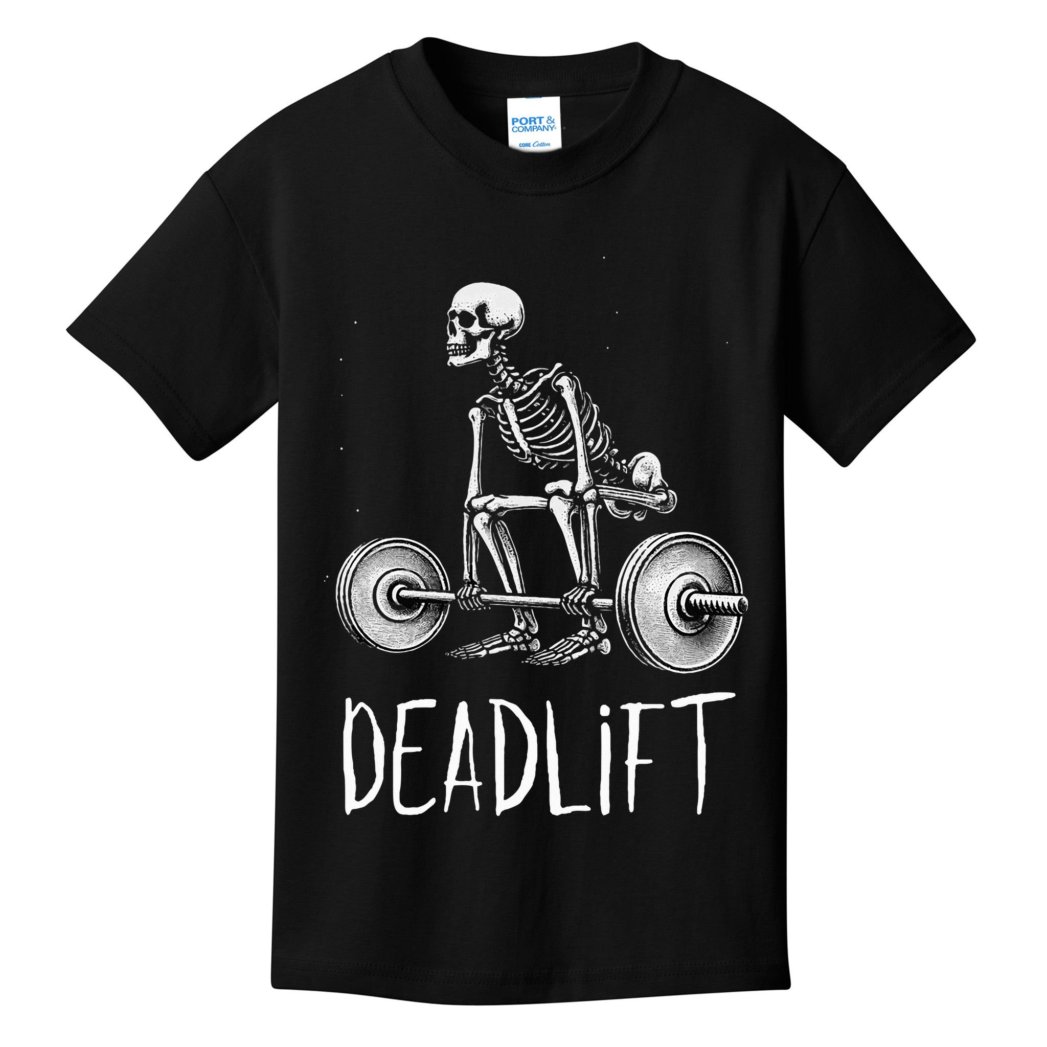 Deadlift Skeleton Workout Halloween Weight Lifting Fitness Kids T-Shirt