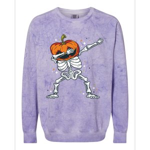 Dabbing Skeleton With Pumpkin Head Jack O Lantern Dab Gift Colorblast Crewneck Sweatshirt