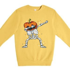 Dabbing Skeleton With Pumpkin Head Jack O Lantern Dab Gift Premium Crewneck Sweatshirt