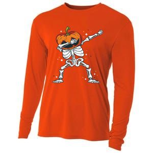 Dabbing Skeleton With Pumpkin Head Jack O Lantern Dab Gift Cooling Performance Long Sleeve Crew