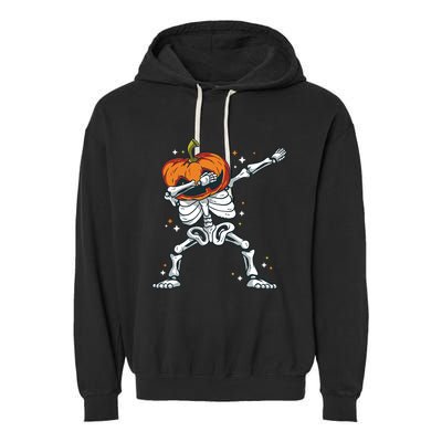 Dabbing Skeleton With Pumpkin Head Jack O Lantern Dab Gift Garment-Dyed Fleece Hoodie
