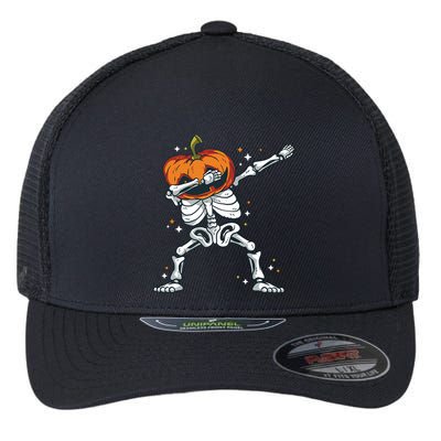 Dabbing Skeleton With Pumpkin Head Jack O Lantern Dab Gift Flexfit Unipanel Trucker Cap