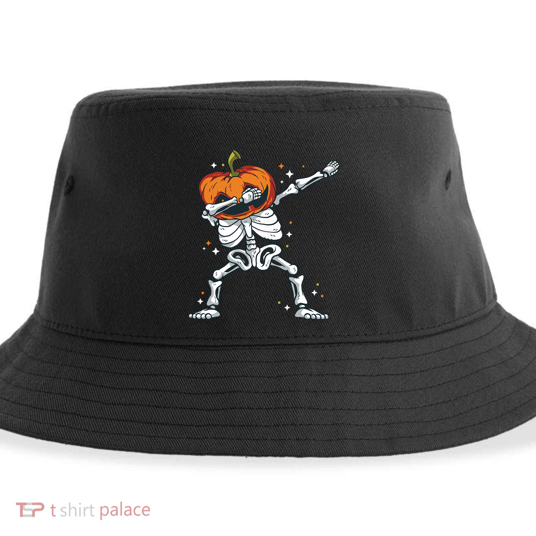 Dabbing Skeleton With Pumpkin Head Jack O Lantern Dab Gift Sustainable Bucket Hat