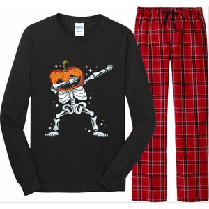 Dabbing Skeleton With Pumpkin Head Jack O Lantern Dab Gift Long Sleeve Pajama Set