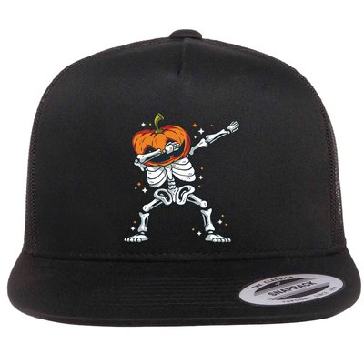 Dabbing Skeleton With Pumpkin Head Jack O Lantern Dab Gift Flatbill Hat