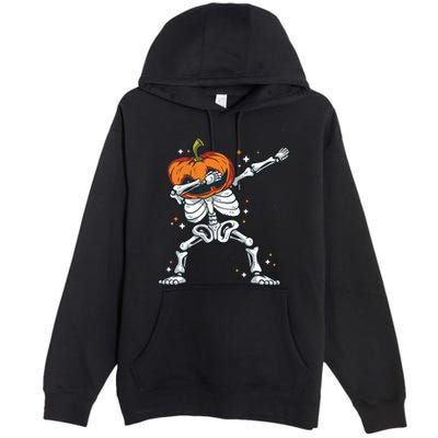 Dabbing Skeleton With Pumpkin Head Jack O Lantern Dab Gift Premium Pullover Hoodie