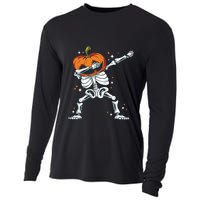 Dabbing Skeleton With Pumpkin Head Jack O Lantern Dab Gift Cooling Performance Long Sleeve Crew