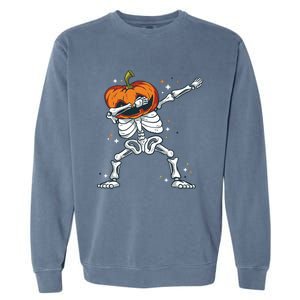 Dabbing Skeleton With Pumpkin Head Jack O Lantern Dab Gift Garment-Dyed Sweatshirt