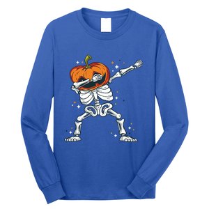 Dabbing Skeleton With Pumpkin Head Jack O Lantern Dab Gift Long Sleeve Shirt