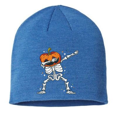 Dabbing Skeleton With Pumpkin Head Jack O Lantern Dab Gift Sustainable Beanie
