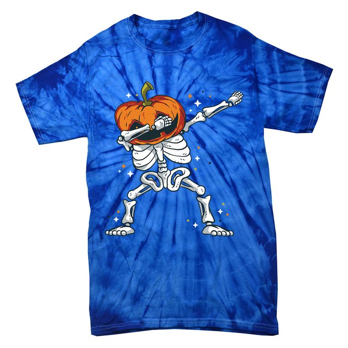 Dabbing Skeleton With Pumpkin Head Jack O Lantern Dab Gift Tie-Dye T-Shirt