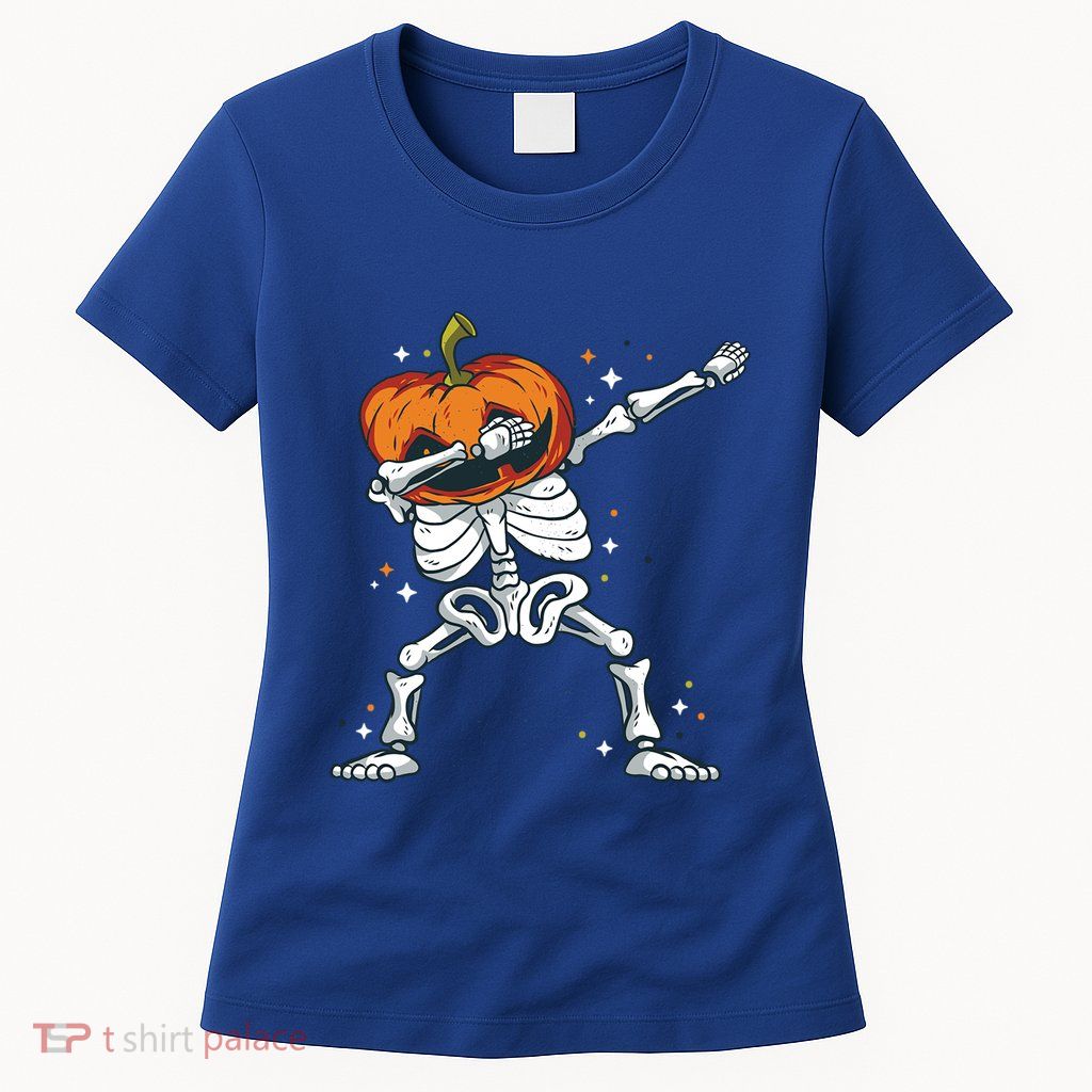 Dabbing Skeleton With Pumpkin Head Jack O Lantern Dab Gift Womens T-Shirt