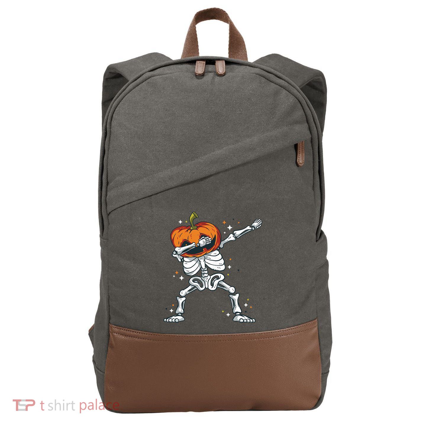 Dabbing Skeleton With Pumpkin Head Jack O Lantern Dab Gift Cotton Canvas Backpack