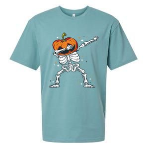 Dabbing Skeleton With Pumpkin Head Jack O Lantern Dab Gift Sueded Cloud Jersey T-Shirt