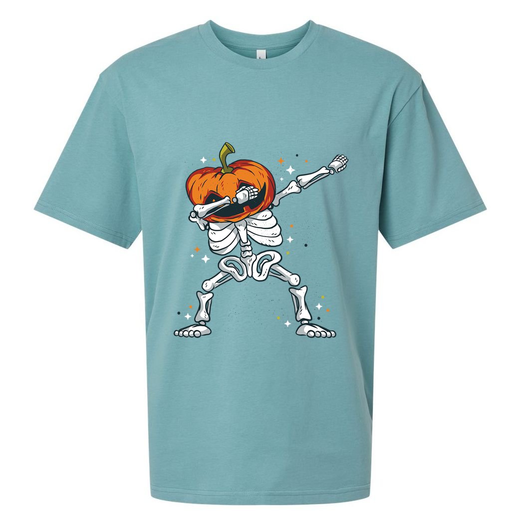 Dabbing Skeleton With Pumpkin Head Jack O Lantern Dab Gift Sueded Cloud Jersey T-Shirt