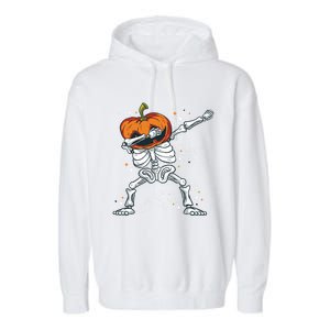 Dabbing Skeleton With Pumpkin Head Jack O Lantern Dab Gift Garment-Dyed Fleece Hoodie