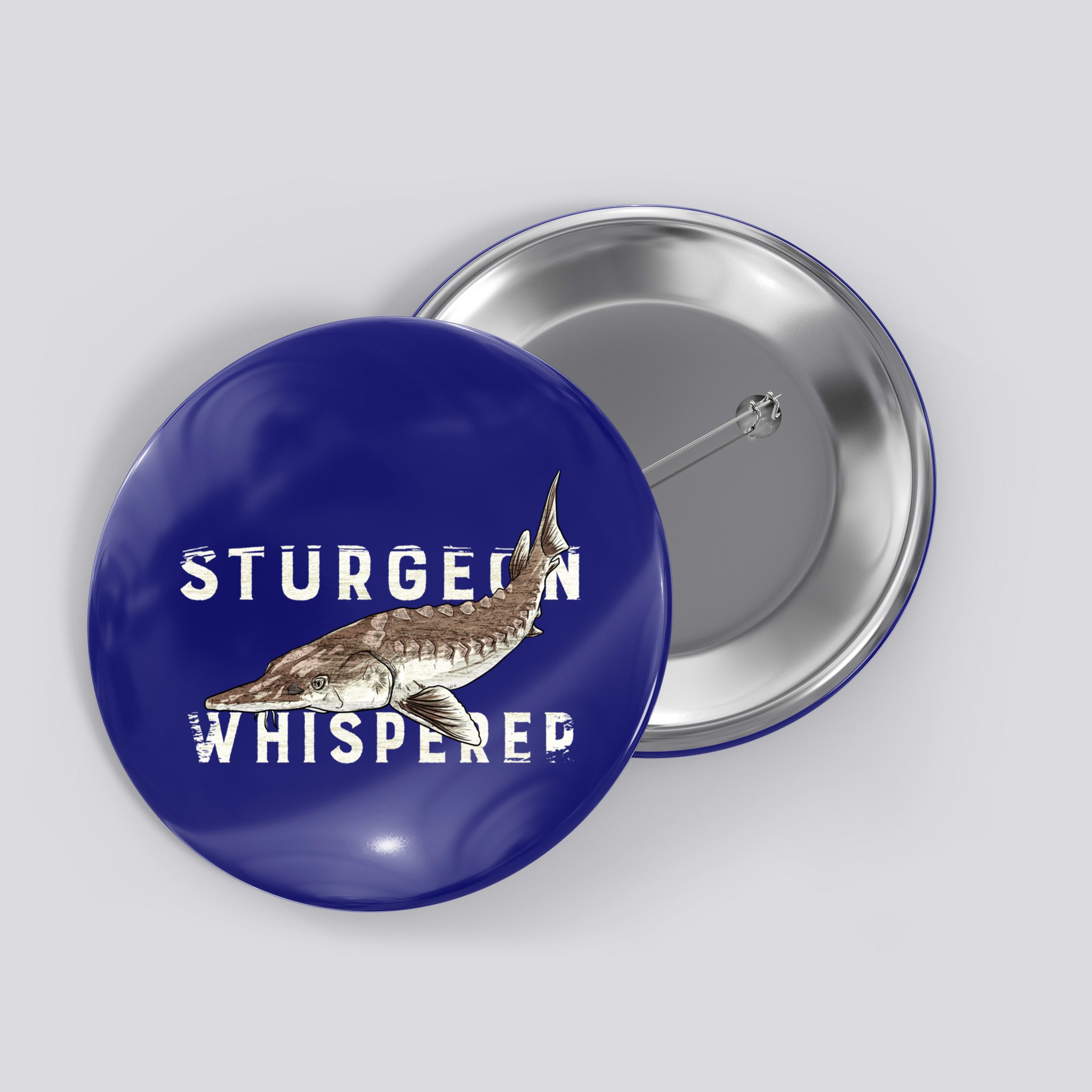 Distressed Sturgeon Whisperer Beluga Fish Funny Gift Button