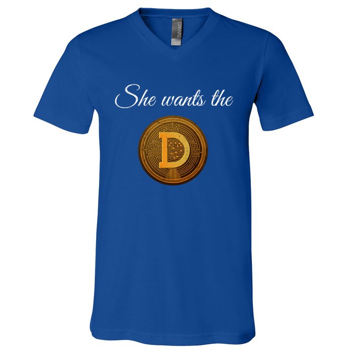 Dogecoin She Wants The D Crypto Cryptocurrency Trader Gift V-Neck T-Shirt