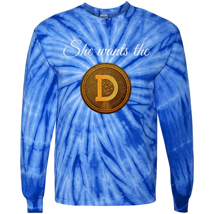 Dogecoin She Wants The D Crypto Cryptocurrency Trader Gift Tie-Dye Long Sleeve Shirt