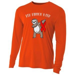 Dabbing Sloth We Wear Red For Red Ribbon Week Awareness Cooling Performance Long Sleeve Crew