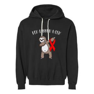 Dabbing Sloth We Wear Red For Red Ribbon Week Awareness Garment-Dyed Fleece Hoodie