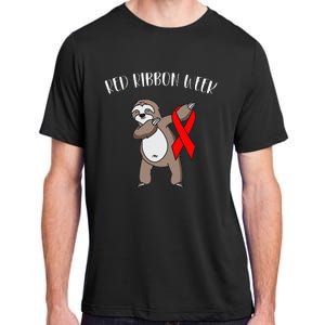 Dabbing Sloth We Wear Red For Red Ribbon Week Awareness Adult ChromaSoft Performance T-Shirt