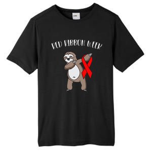 Dabbing Sloth We Wear Red For Red Ribbon Week Awareness Tall Fusion ChromaSoft Performance T-Shirt