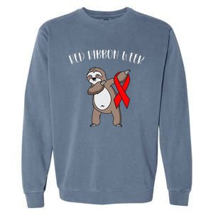 Dabbing Sloth We Wear Red For Red Ribbon Week Awareness Garment-Dyed Sweatshirt