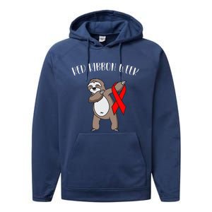 Dabbing Sloth We Wear Red For Red Ribbon Week Awareness Performance Fleece Hoodie