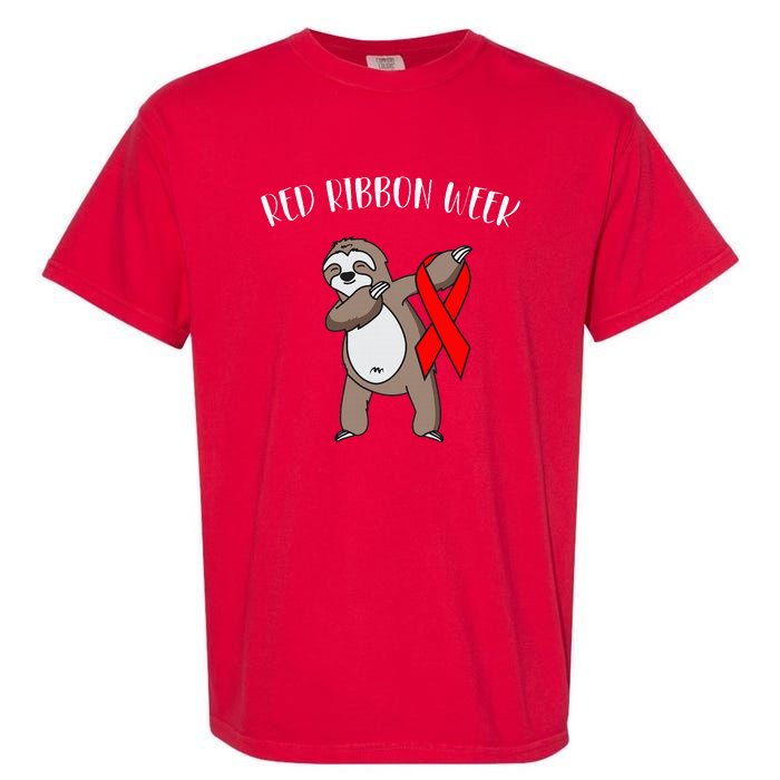 Dabbing Sloth We Wear Red For Red Ribbon Week Awareness Garment-Dyed Heavyweight T-Shirt