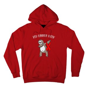 Dabbing Sloth We Wear Red For Red Ribbon Week Awareness Hoodie