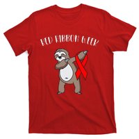 Dabbing Sloth We Wear Red For Red Ribbon Week Awareness T-Shirt