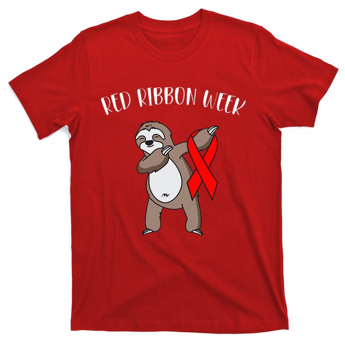 Dabbing Sloth We Wear Red For Red Ribbon Week Awareness T-Shirt