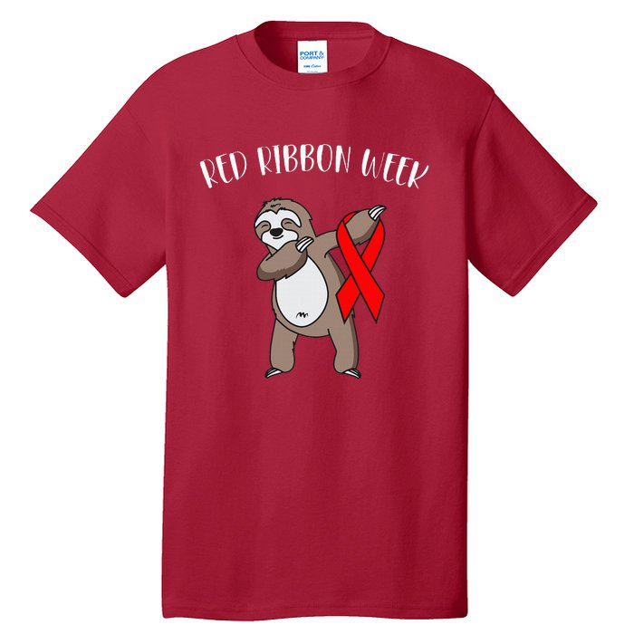 Dabbing Sloth We Wear Red For Red Ribbon Week Awareness Tall T-Shirt