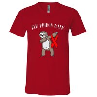 Dabbing Sloth We Wear Red For Red Ribbon Week Awareness V-Neck T-Shirt