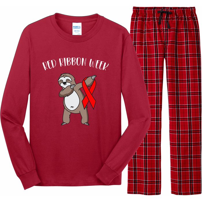 Dabbing Sloth We Wear Red For Red Ribbon Week Awareness Long Sleeve Pajama Set