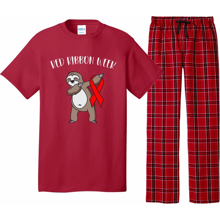 Dabbing Sloth We Wear Red For Red Ribbon Week Awareness Pajama Set