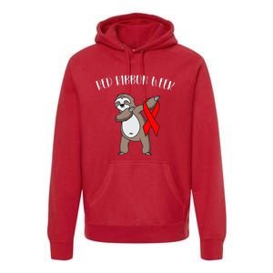 Dabbing Sloth We Wear Red For Red Ribbon Week Awareness Premium Hoodie