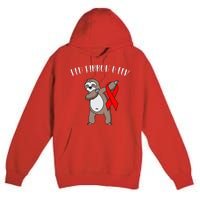 Dabbing Sloth We Wear Red For Red Ribbon Week Awareness Premium Pullover Hoodie