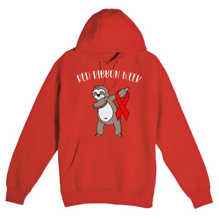 Dabbing Sloth We Wear Red For Red Ribbon Week Awareness Premium Pullover Hoodie