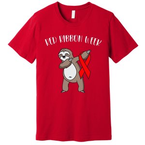 Dabbing Sloth We Wear Red For Red Ribbon Week Awareness Premium T-Shirt