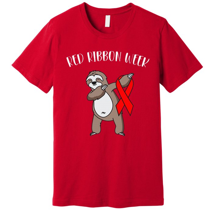 Dabbing Sloth We Wear Red For Red Ribbon Week Awareness Premium T-Shirt